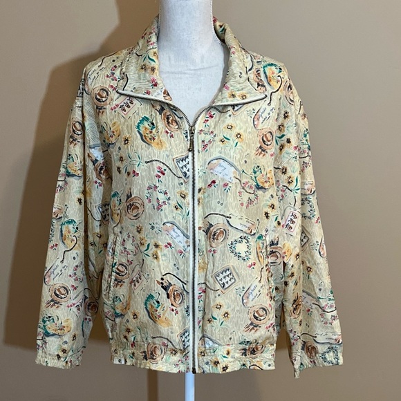 EVR Jackets & Blazers - Vintage EVR Garden Theme 100% Silk Bomber Jacket Small